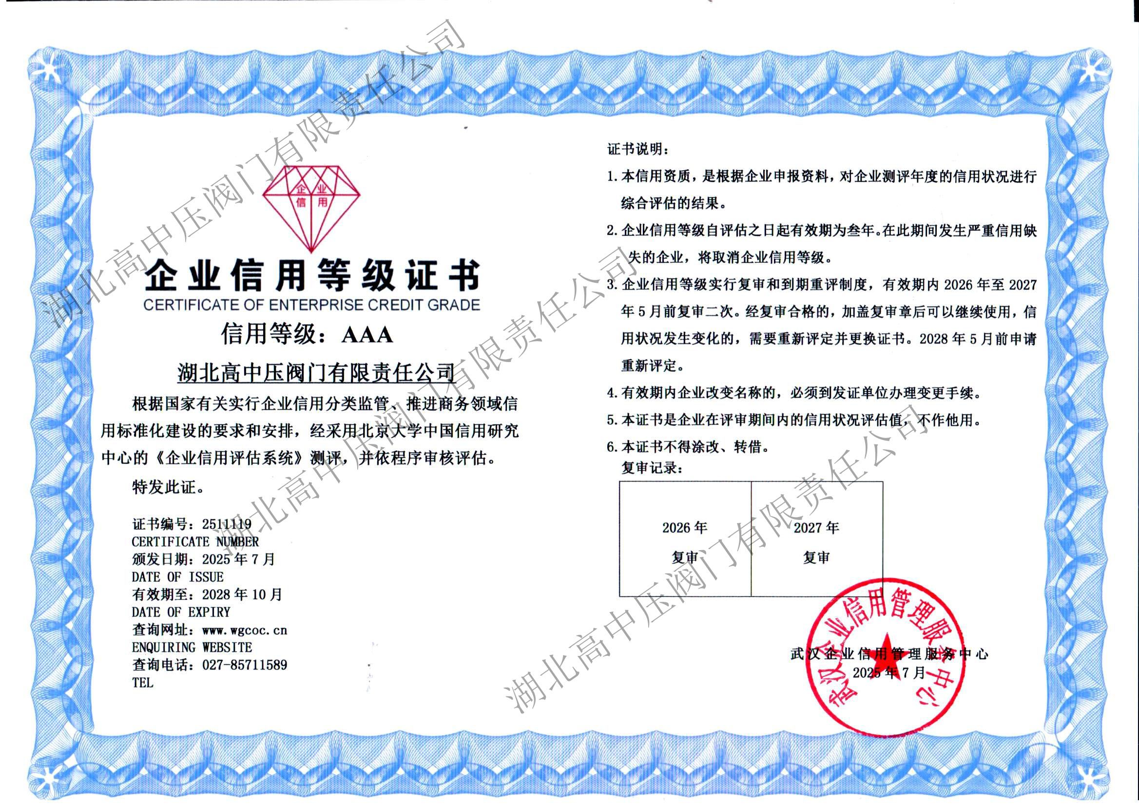 企業(yè)信用等級證2028年10月到期 副本